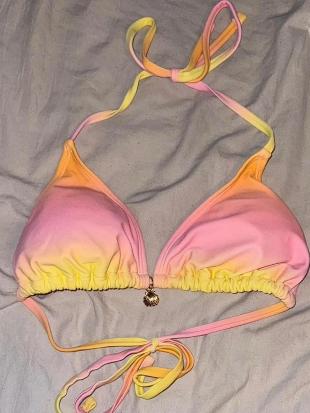 Ombre Pink Yellow Halter Swim Top